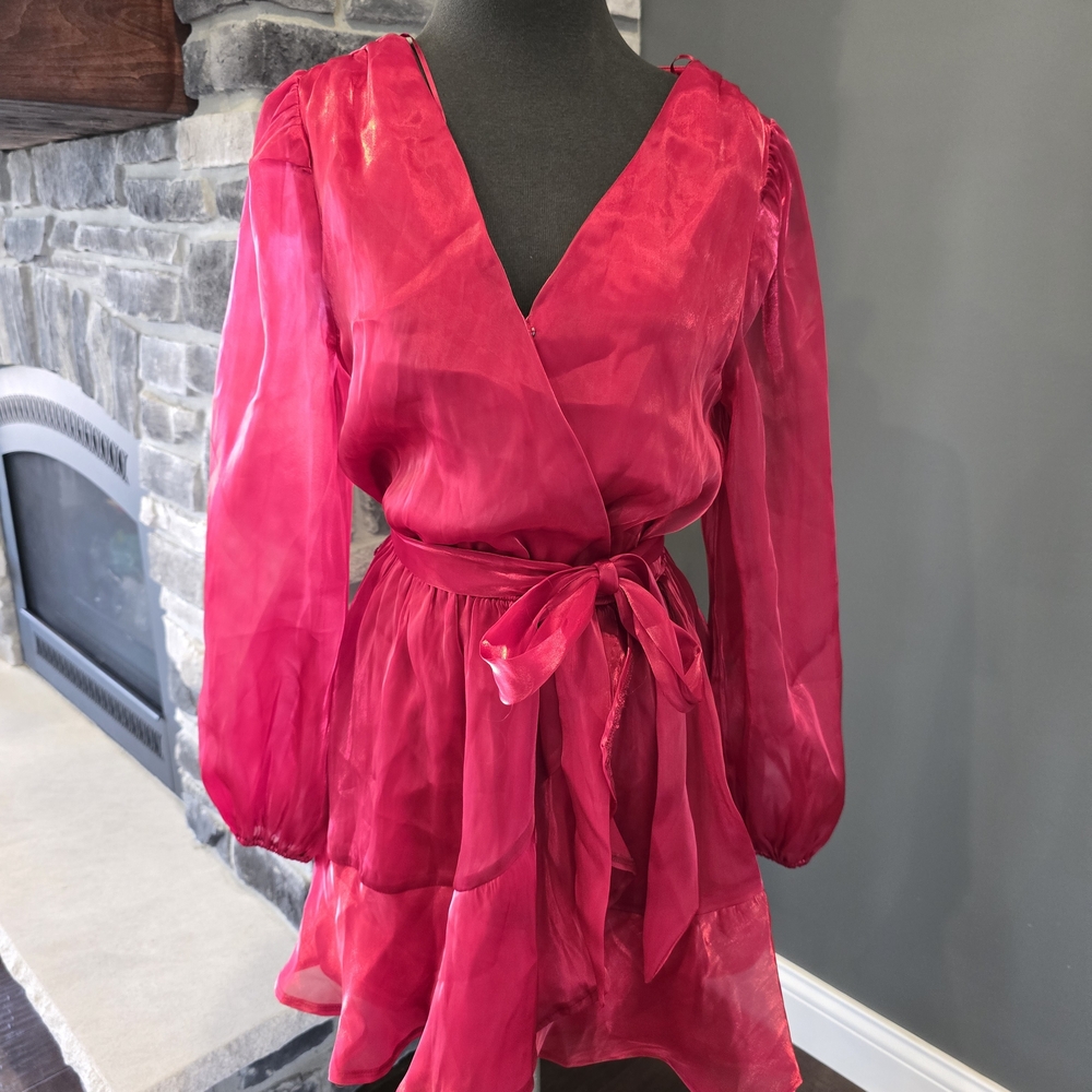 Vici Fuchsia Pink Long Sleeve Wrap Dress